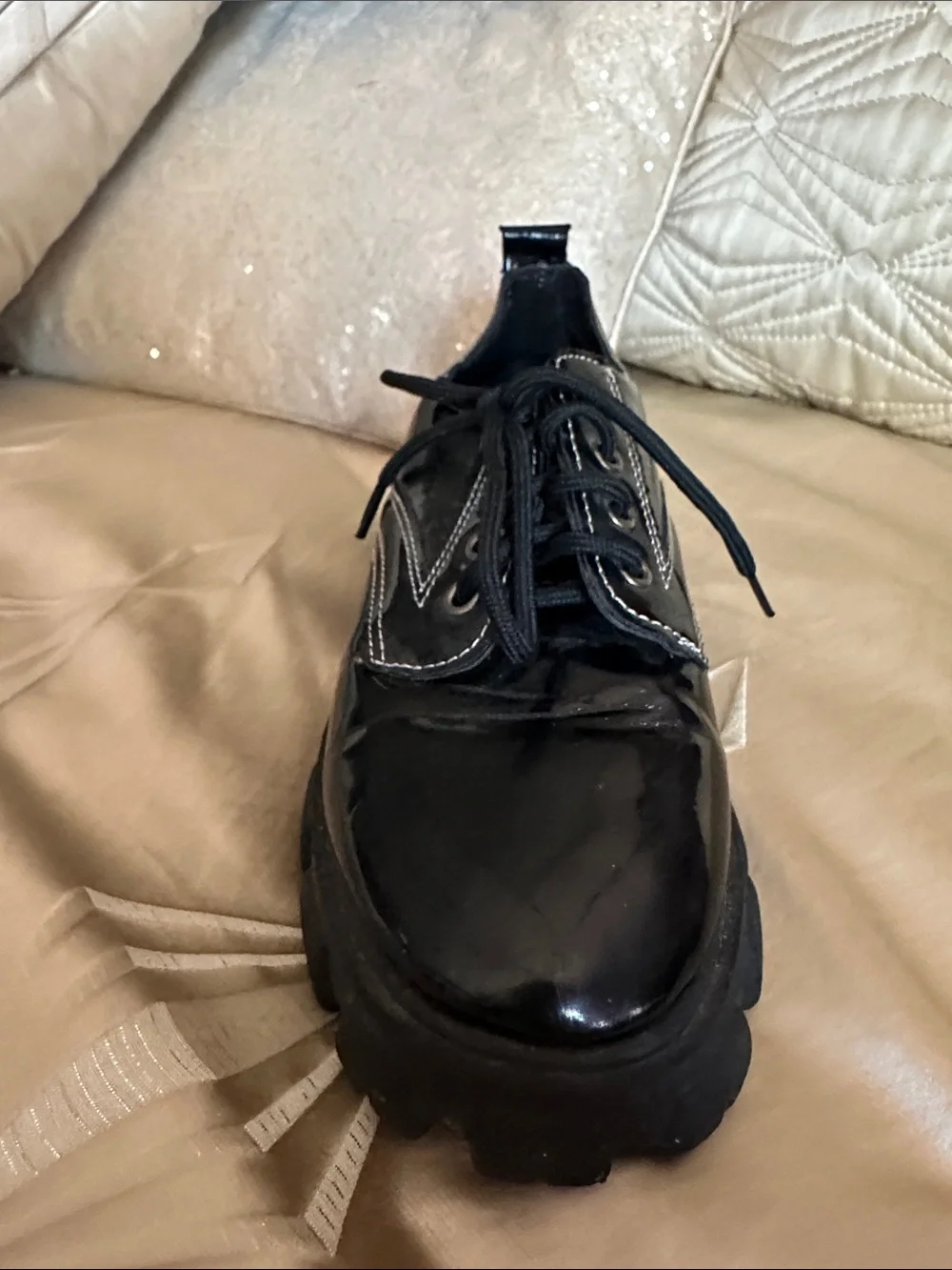Men's Black Patent Lace-Up Chunky Shoes